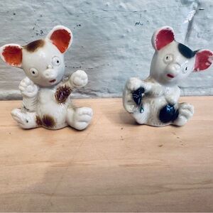 Set Of 2 Miniature Ceramic Teddy Bear Black &‎ White Japan Mini 2.5"